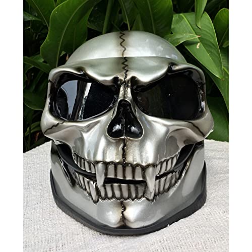 Necromancer Skeleton Helmet-Horror Skull Helmet with Goggles, There are Two Kinds of Helmet Masks, 6 Colors to Choose, Skull Visor Full Head Skull mask, Ghost Skull Helmet mask (Silver, Helmet)
