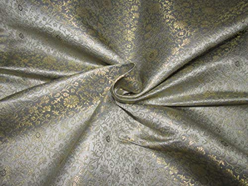 Tissu en brocart de soie gris métallisé largeur 111,8 cm de qualité supérieure