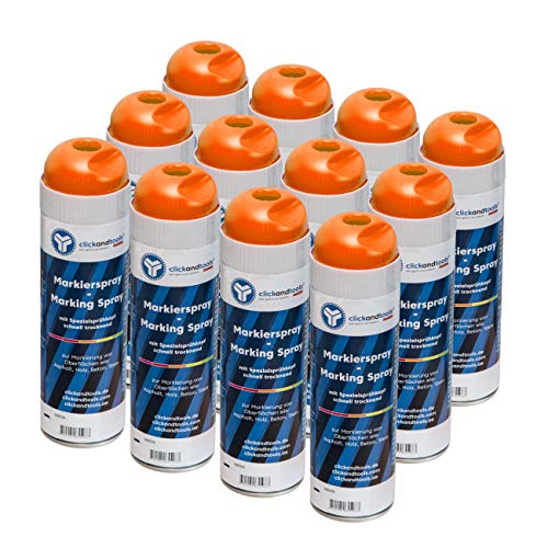 clickandtools Markierungsspray leuchtend orange 12'er Pack mit Spezialsprühkopf, schnell trocknend