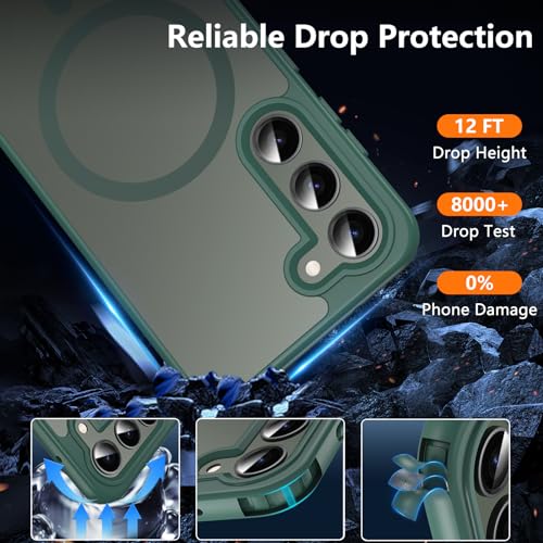 Image of OWKEY for Galaxy S23 Case 6.1'', Magnetic Samsung Galaxy S23 Case for Magsafe with Screen Protector, [Military Grade Protection] Shockproof Phone Cover S23 Case Protective Case for Samsung S23, Green