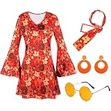 Hercicy 4 Pcs 70s Disco Dress Women 70s Hippie Costume Accessories Christmas Dress Headband Earrings Sunglass Cosplay Party (Small)