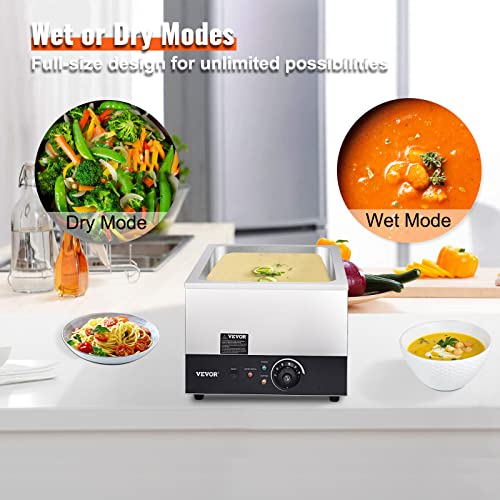VEVOR Edelstahl Buffetwärmer Speisewärmer 1200 W, 1 x 26,4 L Buffetbehälter, 555 x 355 x 260 mm Wärmebehälter, inkl. Schöpfkellen mit langem Griff & Trockenbrennanzeige, für Kantine, Café usw. – Bild 3