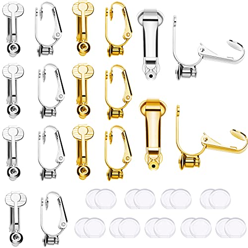 Tatuo 18 Pieces Clip-on Earrings Converter Components with Post Convert Pierced Earrings to Clip-on Bulk Comfort Earring Pads for None Pierced Ears Hook DIY Stud Gift(Gold, Silver)