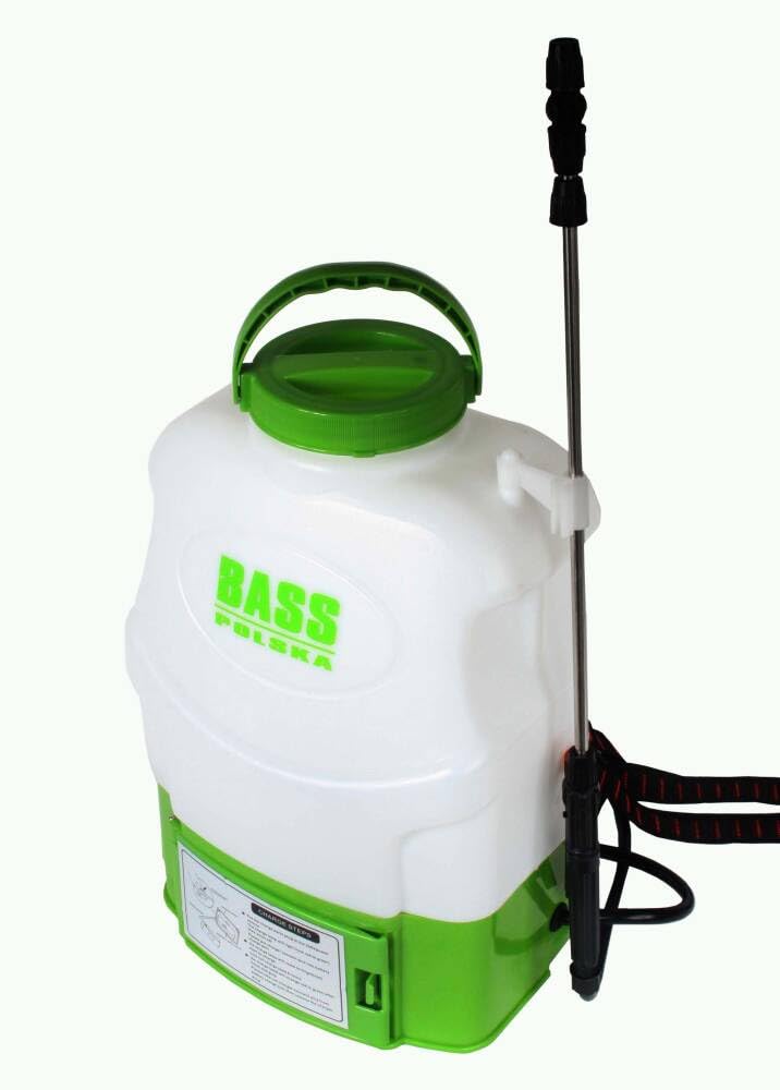 Bass Polska 20L Akku-Rückenspritze, Elektrisch, 12V, 18L Arbeitsvolumen, Teleskoplanze 68-108cm, 3 Düsenaufsätze, Grün Weiß