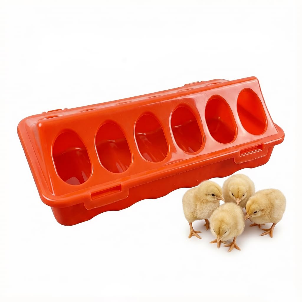 Satiskid Chick Feeder, Poultry Feeder with 12 Feeding Holes, Anti-Spill Poultry Feed Tray for Quail, Pigeon, Chicks, Button Quail, Chicken Feed Container for Brooder Box and Backyard Farm