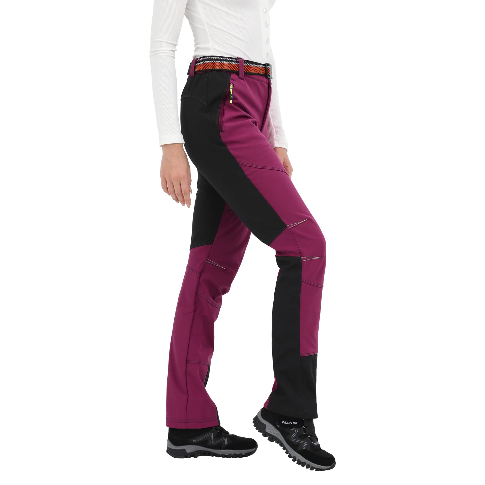 Pantalon d'extérieur pour femme - Pantalon Pluie - Doublé - Imperméable - Coupe-vent - En softshell - Respirant - Chaud - Pour l'hiver, le trekking, l'automne et l'hiver, Rose, S