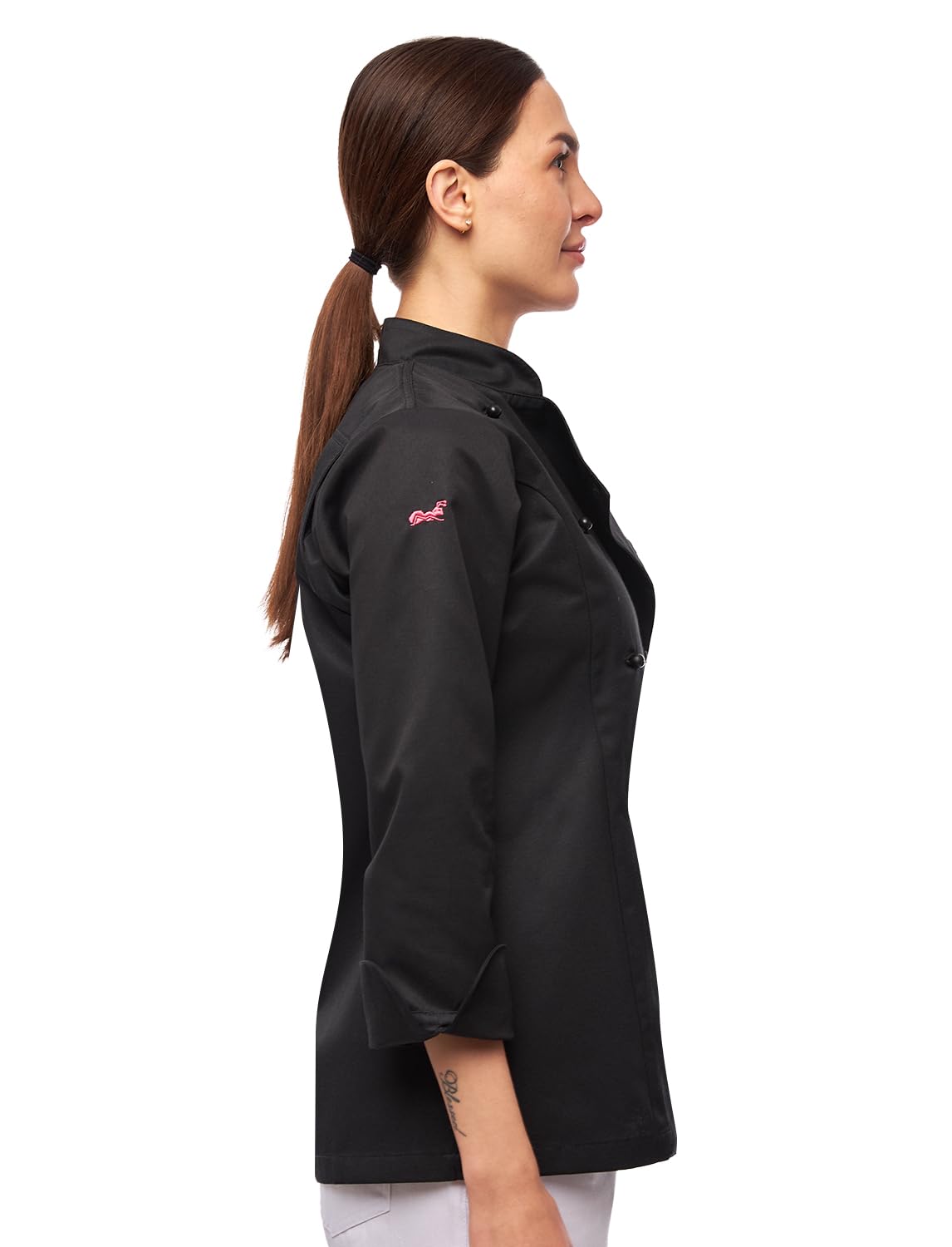strongAnt Damen Kochjacke Langarm inkl. Kugelknöpfe aus easyClean Baumwolle. Kochuniform, Bäckerjacke -. Farbe: Schwarz
