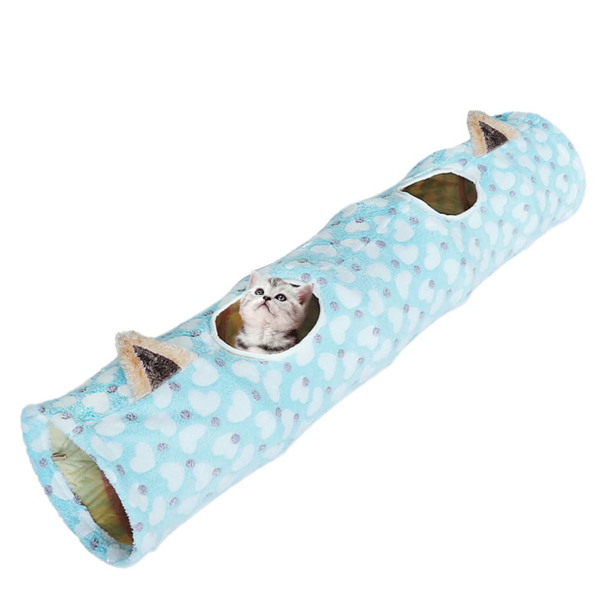 Pet Cat Tunnel Tube Cat Tunnel Tube with Plush Ball Toys Cat Play Tent Interactive Toy Collapsible Pet Tube for Indoor and Outdoor Cats, Rabbits, Puppies(Blue)