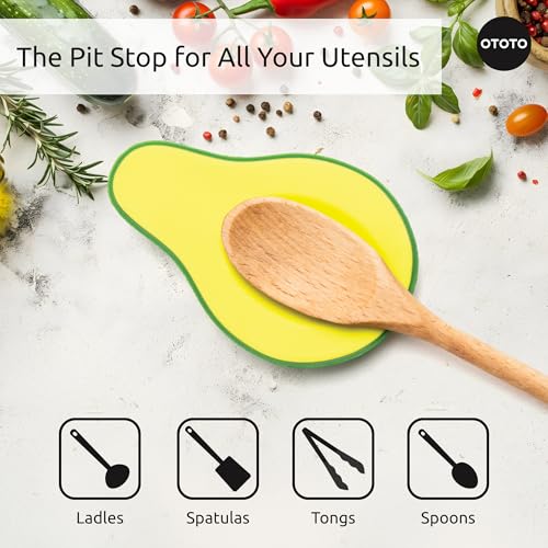 Image of OTOTO Avocado Spoon Rest for Stove Top - Silicone Spoon Rest for Kitchen Counter, for Ladles, Tongs, Spatula Funny Cool Cute Kitchen Gifts Gadgets Accessories