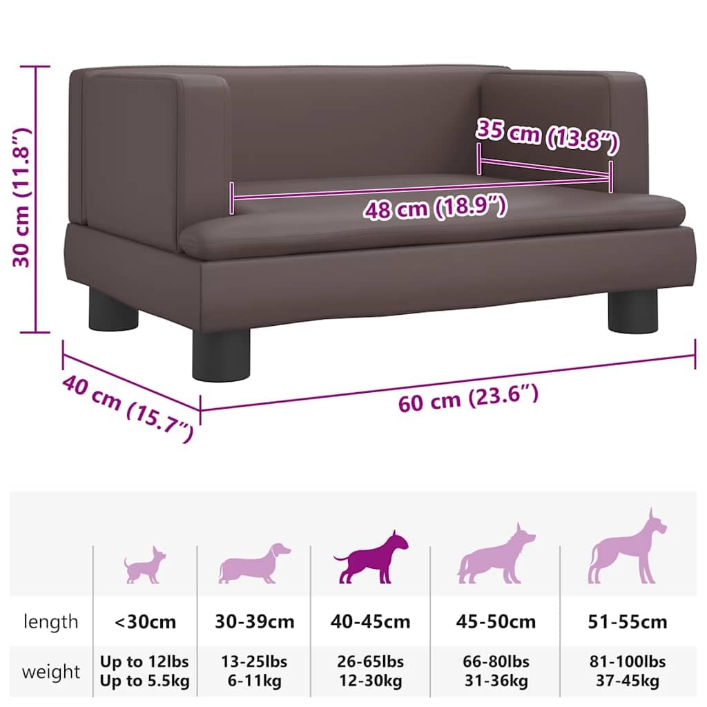 Hundebett Braun Kunstleder 60x40x30 cm mit Schaumstoffpolster, robustem Kiefernholzrahmen, rutschfestem Bezug, waschbar, ideal als Schlafplatz, Sofa, Körbchen für Haustiere, Welpen