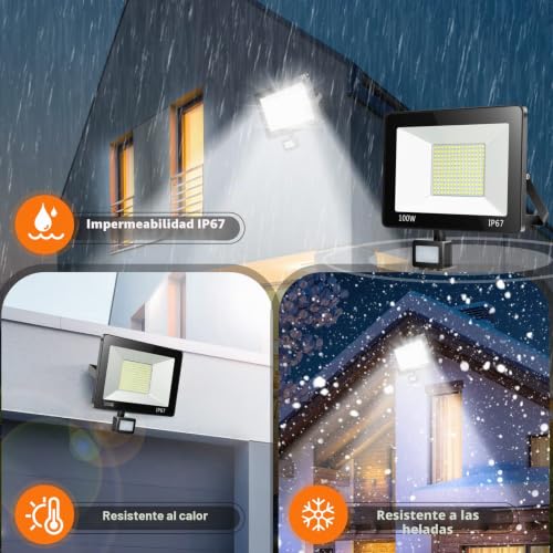 Foco LED con sensor de movimiento e impermeabilidad IP67 con 10000LM para iluminar garajes 2