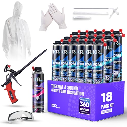 Spray Foam Insulation Kit (18 PK Kit-25.4oz) Expanding Sealant, Closed Cell Spray Foam Heat Acoustic Insulation, High Density, Cleaner, Gun