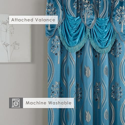 Image of Elegant Comfort Luxurious Beautiful Curtain Panel Set with Attached Valance and Backing 54 inch X 84 inch (Set of 2), Navy Blue