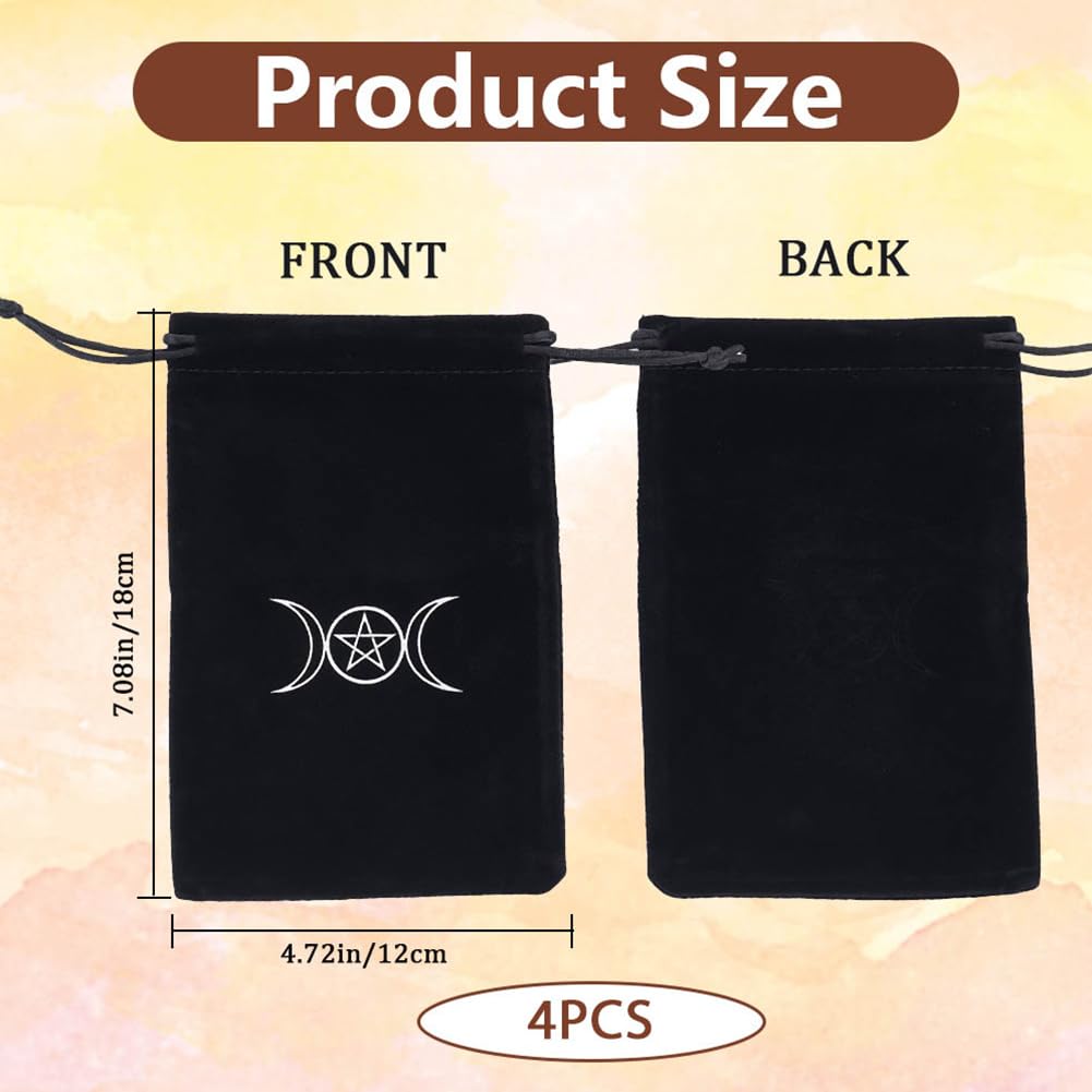 CREATCABIN 4pcs Black Tarot Drawstring Bag Velvet Jewelry Pouches Package Drawstring Pouch Velvet Storage Bag Mixed Gift Fabric Cloth Bag For Halloween Easter Christmas Thanksgiving Party - Image 2