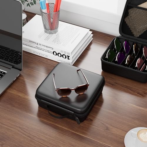 Image of Travel Sunglasses Organizer, Hard Shell Sunglass Case Adjustable Slots for Multiple Sunglass Eyeglass Case