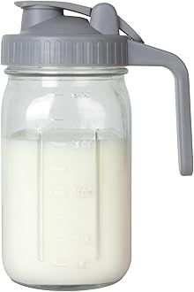 Breast Milk Pitcher, Mason Jar 32 oz, Heavy Duty Wide Mouth Jar with Flip Cap Lid and Pour Spout - Airtight Seal for Freshness and Convenience - Great for Cold Beverages, and Home Entertaining