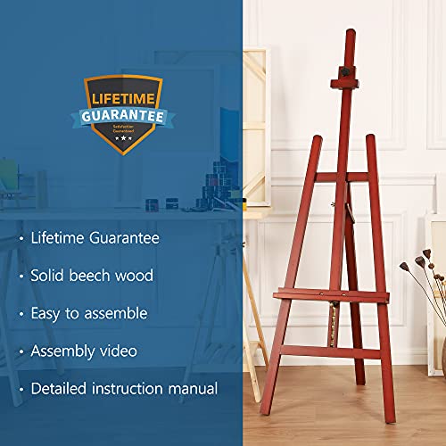 VISWIN Adjustable Height Display Easel 57\" to 76\", Holds Canvas up to 43\", Holds 22 lbs, Beech Wood Art Easel for Painting, Easy to Assemble Floor Wooden Easel Stand for Adults, Beginners - Walnut - Thumbnail 3