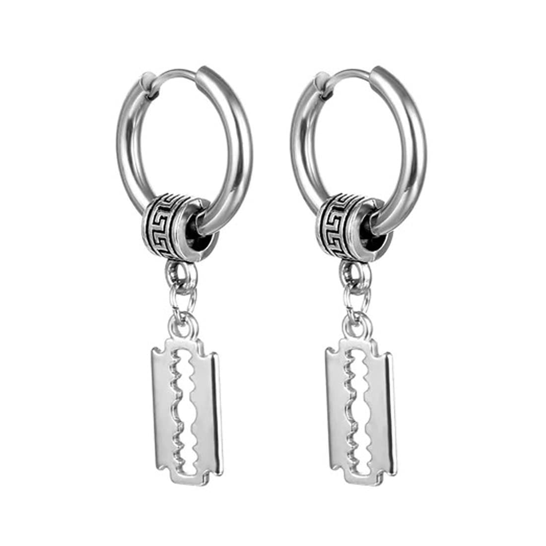 M Men StyleMen Razor Blade Dangle Huggie Punk Titanium Steel Silver Piercing Jewelry Silver Stainless Steel Earrings For Men And Women SEr202245