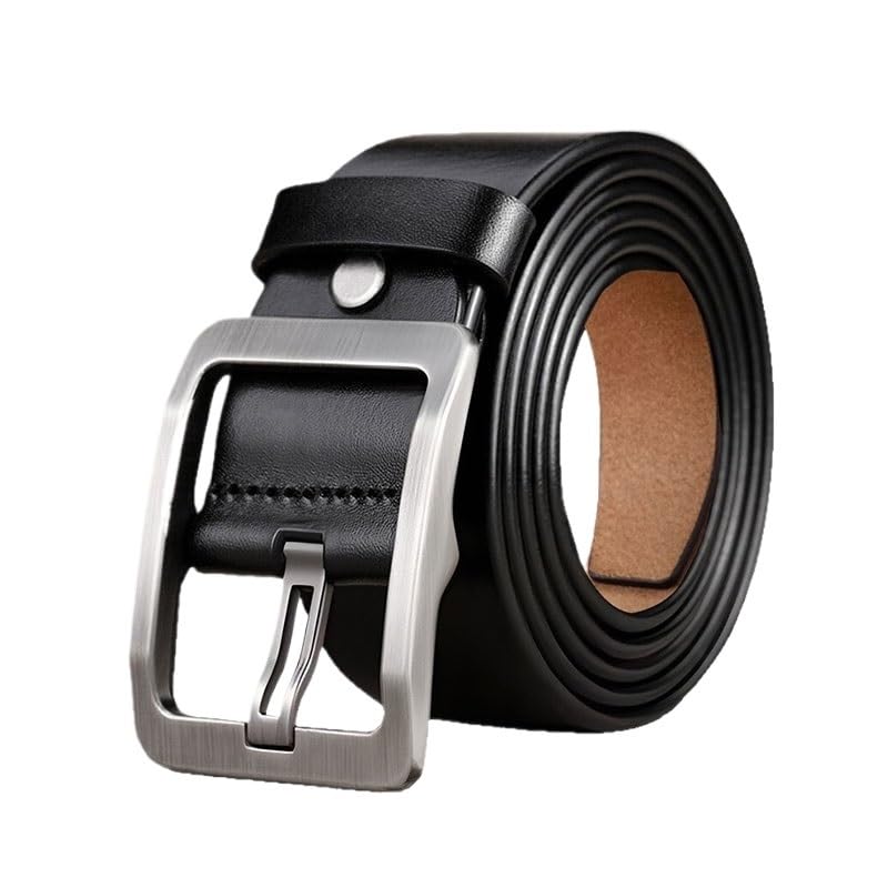 Black Mens Vintage Needle Buckle Cowhide Belt Versatile Casual