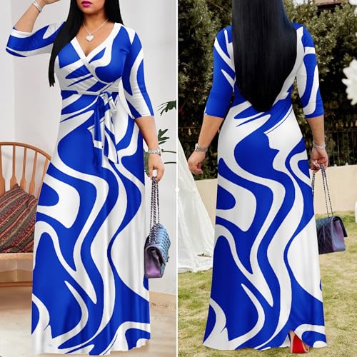 Image of FANDEE Plus Size Maxi Dress for Women Casual Summer Sundress V-Neck 3 /4 Sleeve