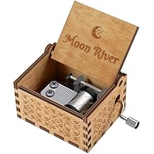 Huntmic Moon River Wood Music Box,Vintage Hand Crank Carved Wooden 18 Note Musical Boxes Gifts for Christmas/Birthday/Valentines Day