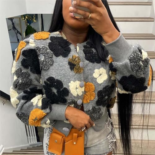 OPCAKM Women's Cropped Floral Print Shacket Jackets Round Neck Long Sleeve Bomber Coat Outerwears3