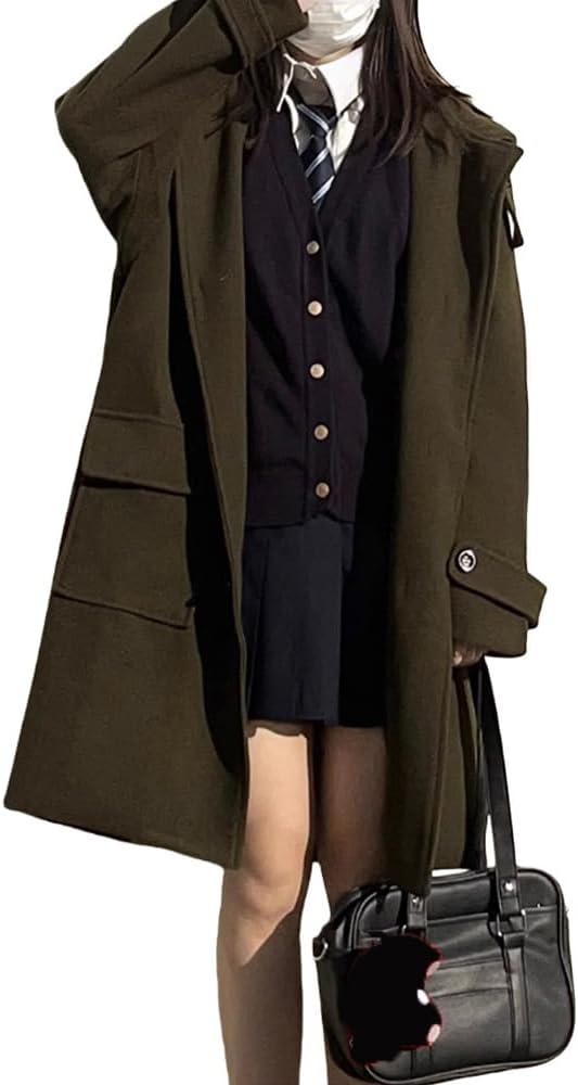 Winter Coats for Women Thick Horn Button Hooded Jacket Long Coat with Pockets Japanese JK Uniform Coat
