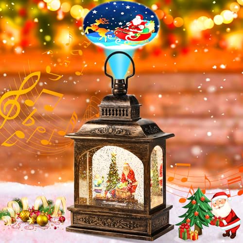 Auniq Weihnachts Schneekugel Laterne mit Projektor und Musik,...