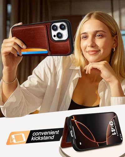 Uppuppy for iPhone 16 Pro Wallet Case with Card Holder,Brown - image 6