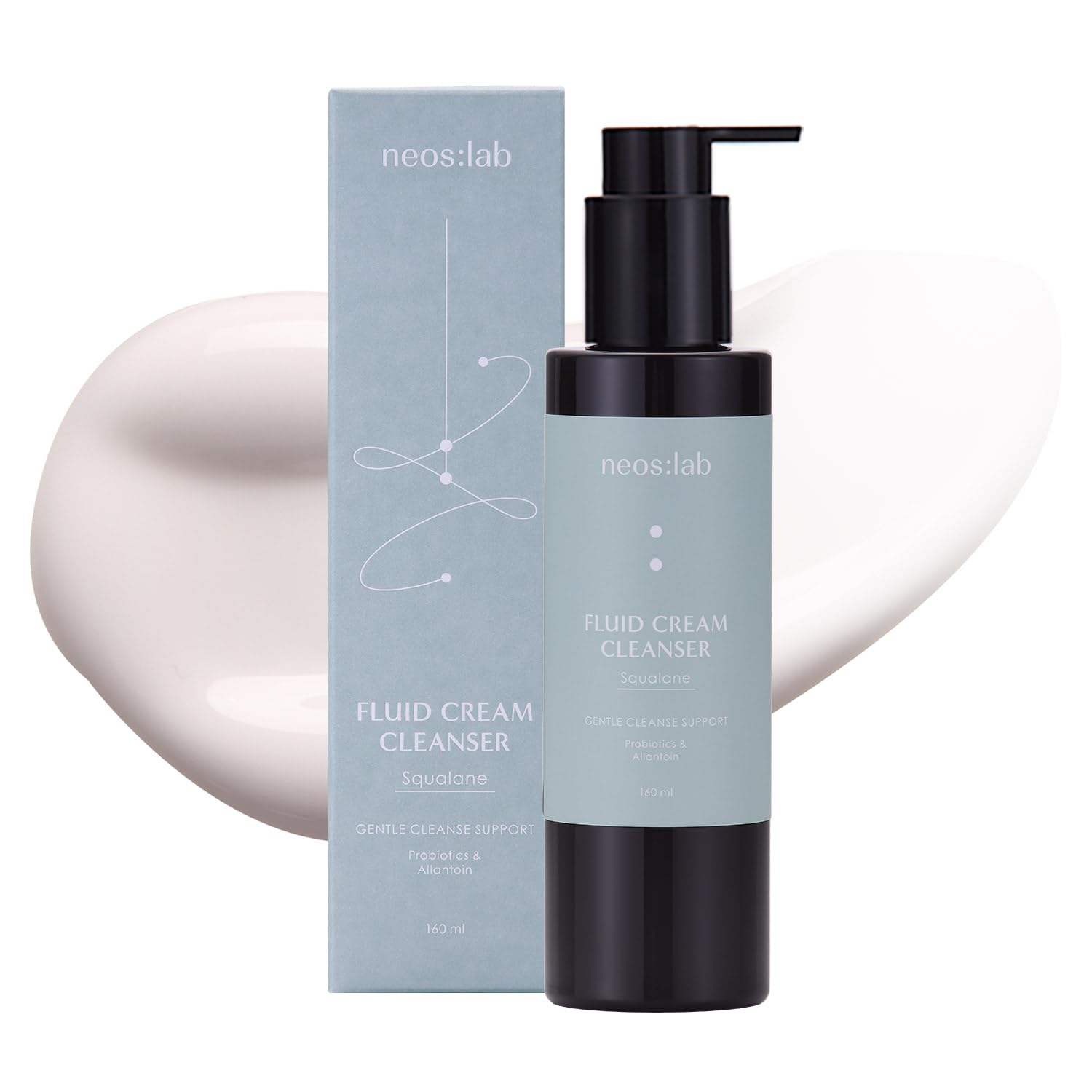 Fluid Cream Cleanser squalane 5.41 fl.oz. (160ml) - Cleansing Milk, Moisturizing Makeup Cleanser, Mild & Milky Formula, Probiotics Complex, Allantoin, Panthenol