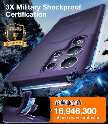 TORRAS Magnetic Shockproof for Samsung Galaxy S24 Ultra Case, Fit for MagSafe, Military Grade Drop Tested, Protective Translucent Matte Slim Case for Samsung S24 Ultra, Deep Purple