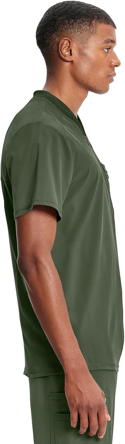 Cherokee Infinity Mens Tuckable V-Neck Scrub Top Modern Fit, 2 Pockets, Zip Chest Pocket, Rib-Knit, 360° Stretch – CK910A - Image 6