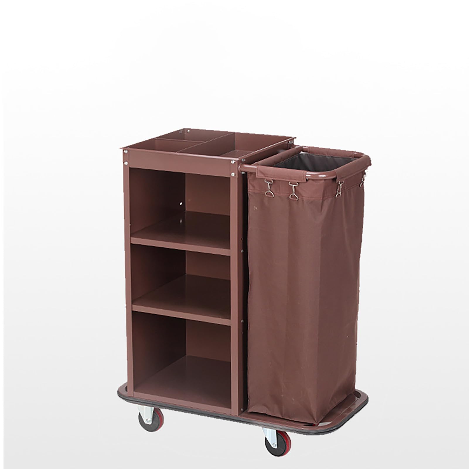 Carrello Industriale Multifunzionale per Hotel, per Pulizie Commerciali Tradizionali, Servizio in Camera, Carrello per Pulizie, Colore Marrone