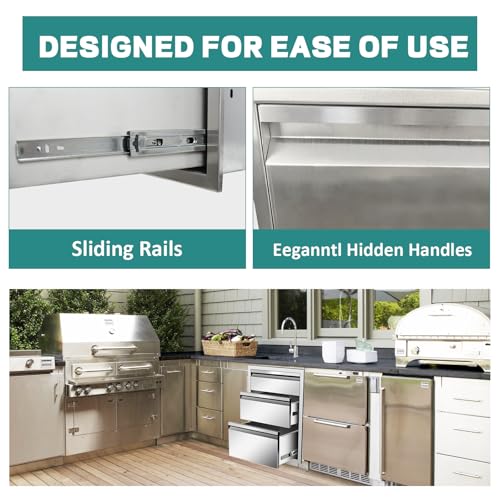Image of Outdoor Kitchen Drawers 18 inch W x 23 inch H x 23 inch D Stainless Steel Drawer BBQ Triple Drawers with Hidden Handle for Outdoor Kitchen Island, Patio Grill Station