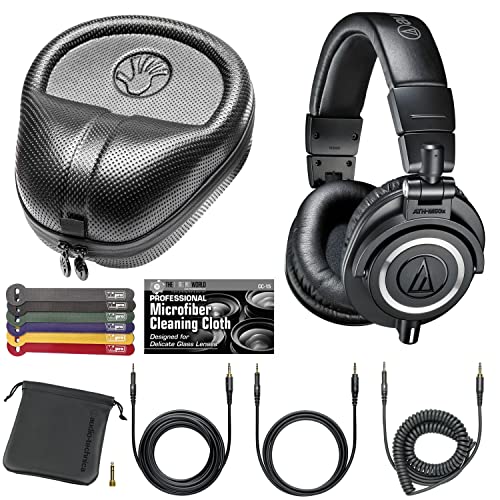 Audio-Technica ATH-M50x Professional Monitor Headphones (Black) + Slappa Full Sized HardBody PRO Headphone Case (SL-HP-07) + Bundle