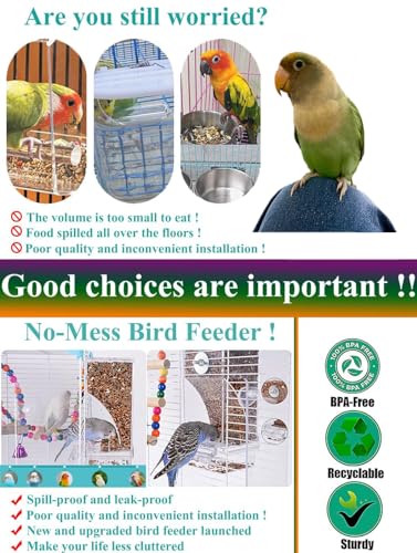 Kenond No Mess Bird Feeder Water Dispenser Set, Automatic Parrot Feeder Cage Accessories, Clear Parakeet Seed Container Food Drinker for Cage, Cockatiel Finch Lovebirds Budgies Canary (Blue) - Image 5