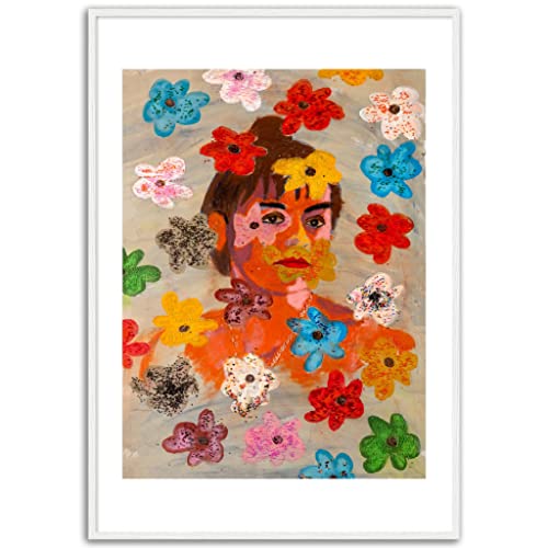 Art mural féminin floral pour salon - Tableau encadré en bois 30x40 cm