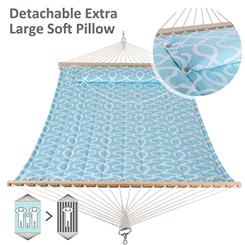 Suncreat Double Extra Large Hammock With Hardwood Spreader Bar, Steel Chain, Heavy Duty 2 Person Hammock For Indoor, Outdoor, Green Pattern #TOP2