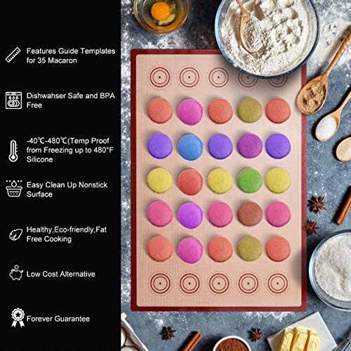Angadona 8541892270 Macaron Silicone Baking Mats Kit (16Pcs Set) Macaroon Baking Mat Set Of 2 Half Sheet Macaron Silicone Mat Nonstick Macaron Mat Sheet,6 Piping Tip,2 Piping Bag thumb #1