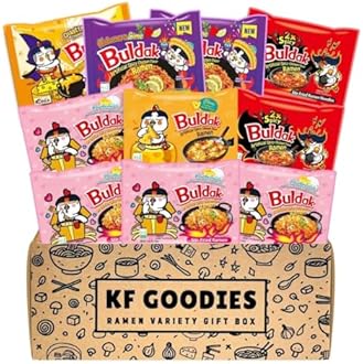 KF GOODIES Korean Ramen Variety Pack Gift Box (10 Count) – Spicy Buldak Noodle Assortment for Birthdays, College Care Packages, Office Snacks, and Gift Baskets