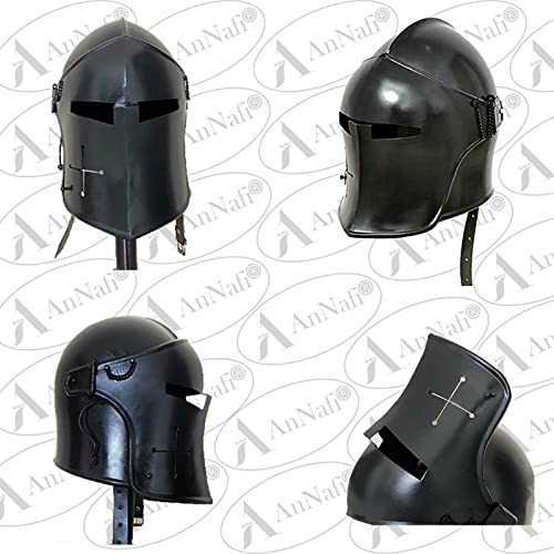Image of AnNafi Barbuta Helmet Knight Templar Crusader Helmet | Black Wearable | Medieval LARP Sca Cosplay Armour Costume For Men