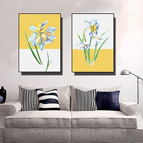 Aquarelle bleu et jaune peinture murale abstraite sans cadre x2