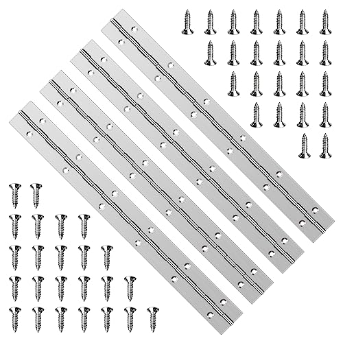YHNTGB 4pcs 12inch Stainless Steel Piano Hinge Heavy Duty with 48pcs Screws for Cabinets Boat Marine Door DIY Woodworking Storage Box Hatche Furniture Hardware