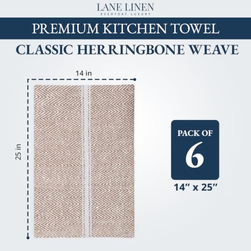 Image of LANE LINEN 100% Cotton Kitchen Towels for Cleaning 6PC - Beige Chambrey