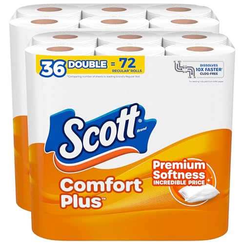 Scott ComfortPlus Toilet Paper, 36 Triple Rolls, 231 Sheets per Roll, Septic-Safe, 1-Ply Toilet Tissue