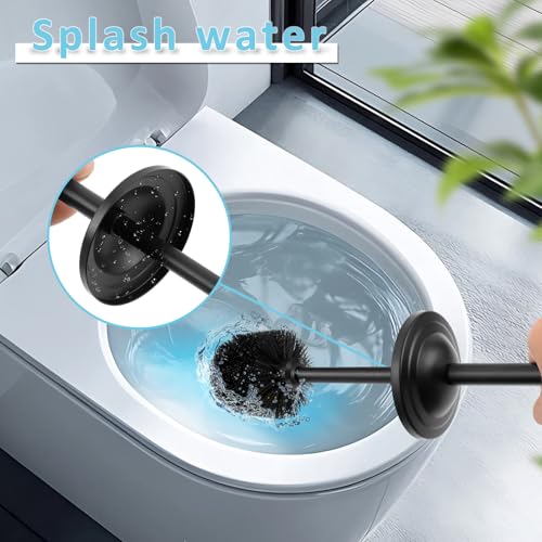 Image of Black Toilet Brush and Holder Set,304 Stainless Steel Toilet Bowl Brush and Holder for Bathroom,Heavy Duty Toilet Brush,Durable Scrubbing Bristles,Splash Resistant,Long Handle