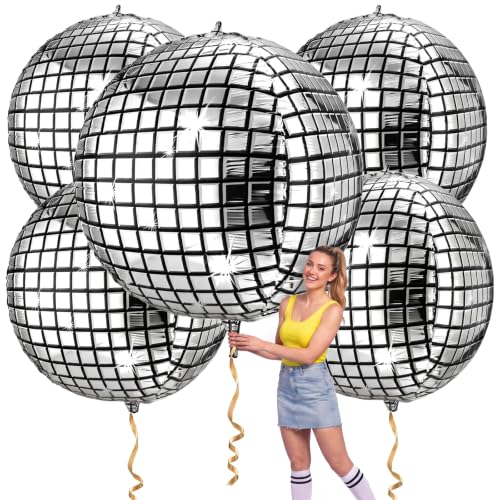 Image of Leitee 6 Pcs 70 in Big Disco Ball Balloon 70s Disco Balloons Party Decoration Large 4d Aluminum Foil Inflatable Ball Giant Silver Metallic Mirror Decor for Baby Shower Wedding Birthday Dance Party