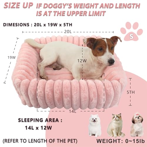 Cute Small Dog Beds for Small Dogs Girl and Cats Washable,Rectangle Cat Bed with Sides Orthopedic Soft Cozy Calming Sleeping Puppy Beds Pink Pet Cuddler Doggie Bed with Anti-Slip Bottom S(20"x19"x5") - Image 4
