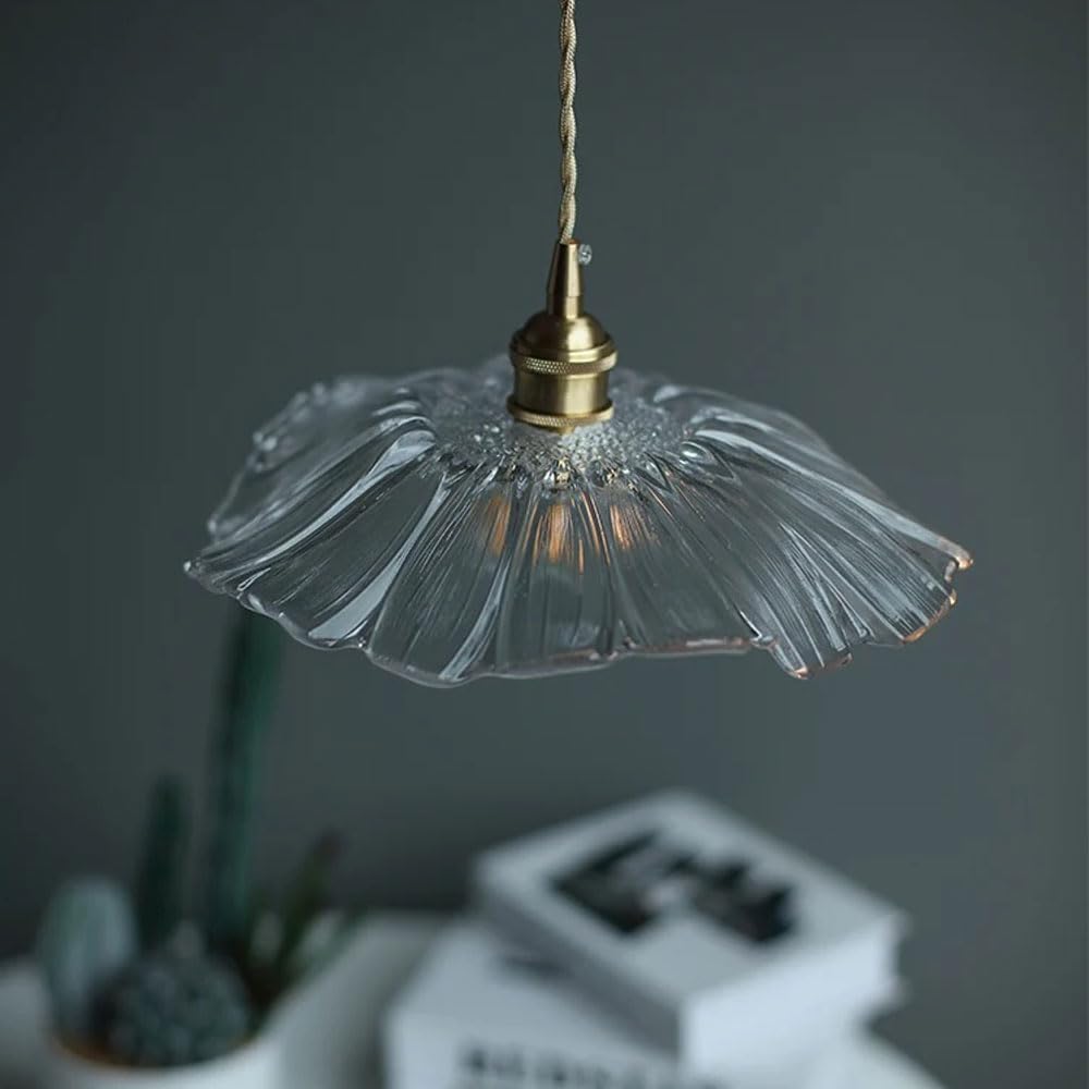 NOKTAI Luminaire Suspension Dôme en Verre Transparent Vintage Industrielle, E27 Plafonnier avec fini en laiton poli Lustre, Suspension Lampe de Salle à Manger Cuisine Salon Chambre green