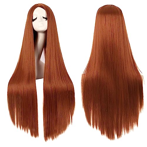 colorful panda Parrucca da donna e ragazza lunga liscia capelli sintetici divisa centrale per feste, cosplay, Halloween, anime (rosso rame)